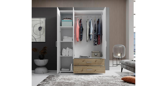 KLEIDERSCHRANK in Weiß, Eiche Artisan - Alufarben/Weiß, KONVENTIONELL, Glas/Holzwerkstoff (125/190/51cm) - Carryhome