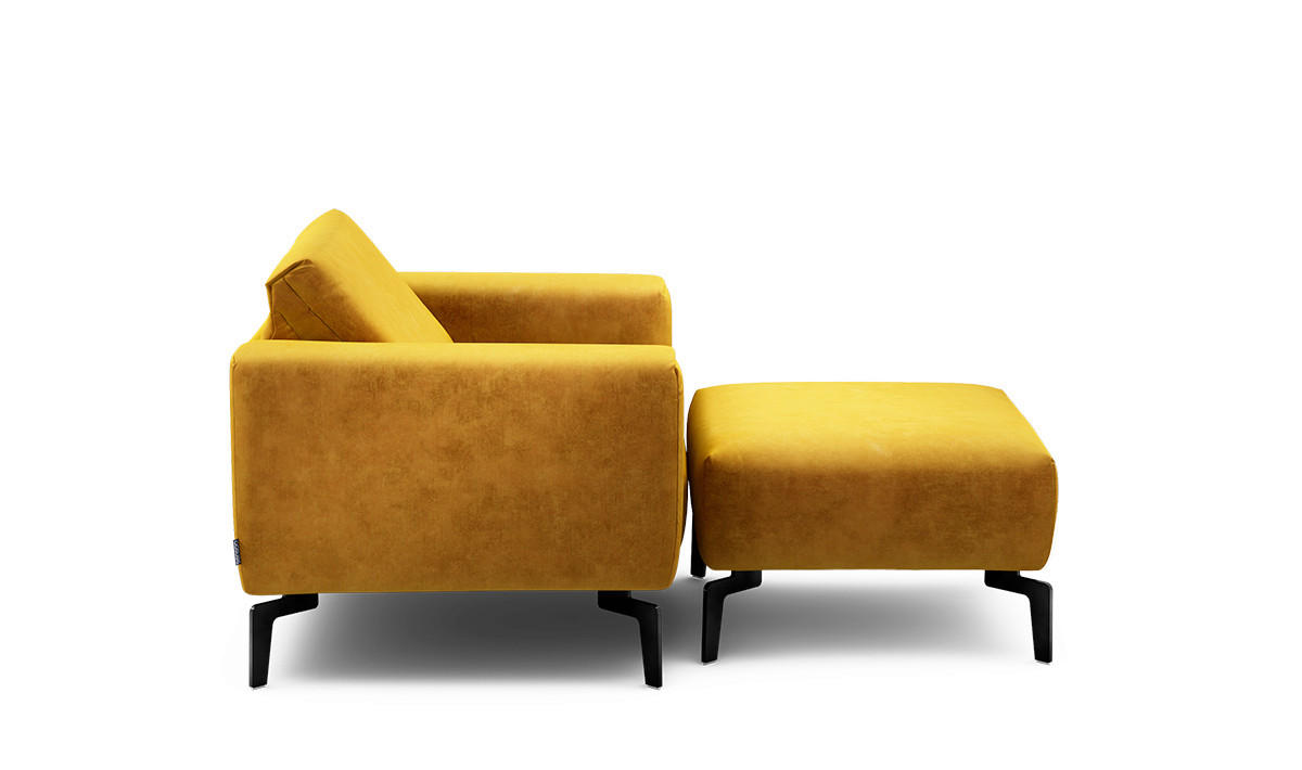 Sessel inkl. Hocker Samt    - Gelb/Schwarz, Design, Textil/Metall (110/85/86-94cm) - SENSOO
