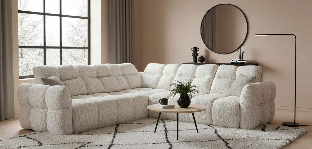 SOFFA i textil cremefärgad  - svart/cremefärgad, Design, textil/plast (277/255cm) - Stylife