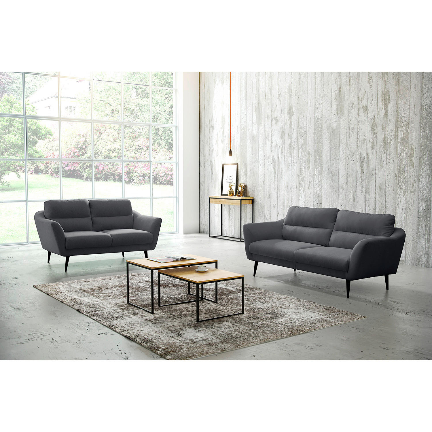 2,5-SITZER in Webstoff Anthrazit  - Anthrazit/Schwarz, Design, Holz/Textil (187/87/88cm) - Livetastic