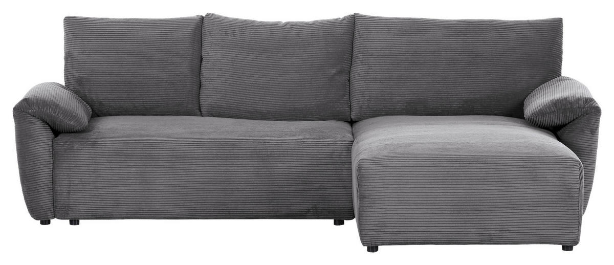 ECKSOFA in Cord Dunkelgrau  - Dunkelgrau/Schwarz, Konventionell, Kunststoff/Textil (266/180cm) - MID.YOU