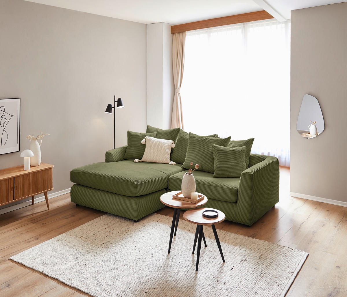 ECKSOFA Olivgrün Cord Zierkissen, Rückenkissen, Rücken echt  - Schwarz/Olivgrün, Design, Kunststoff/Textil (235/175cm) - home24