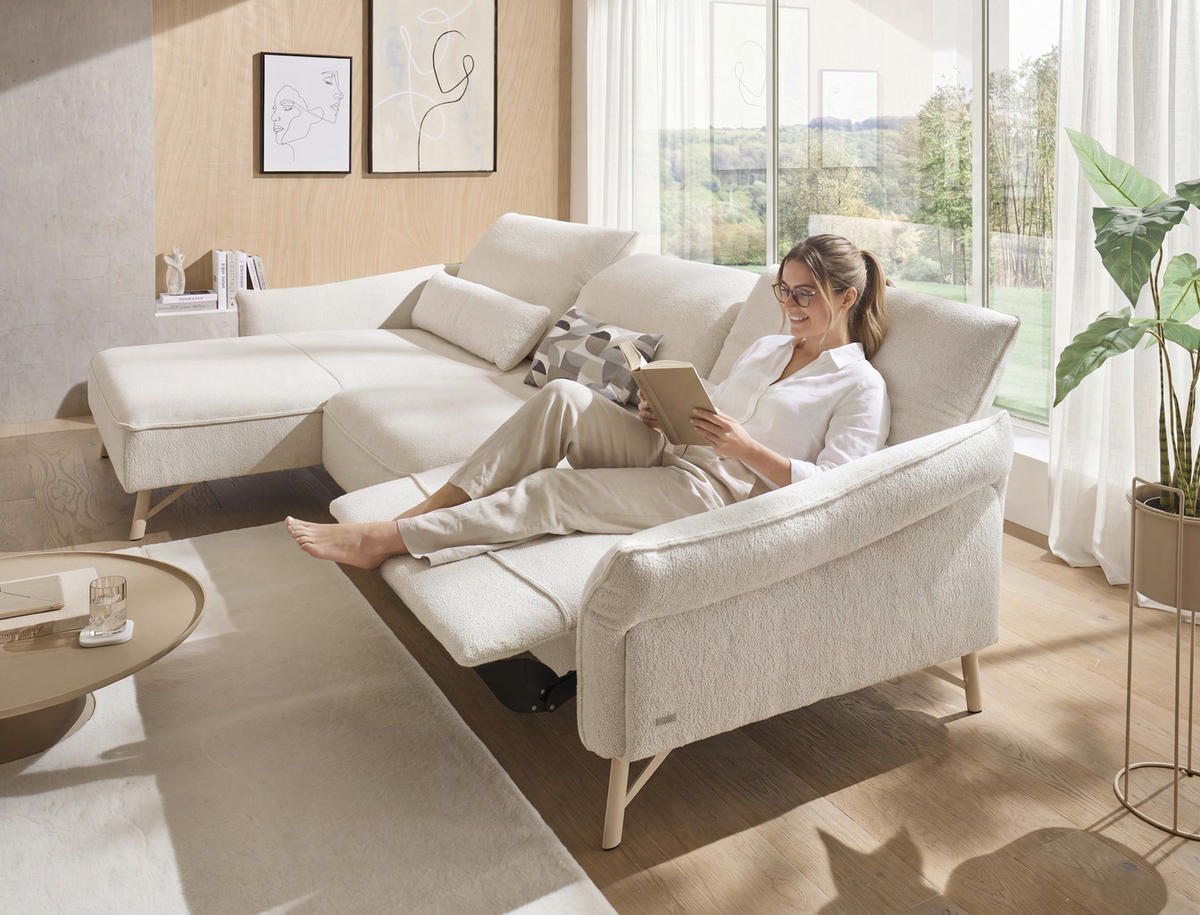 ECKSOFA Creme Chenille Rücken echt  - Beige/Creme, Design, Textil/Metall (165/329cm) - Johann Jakob