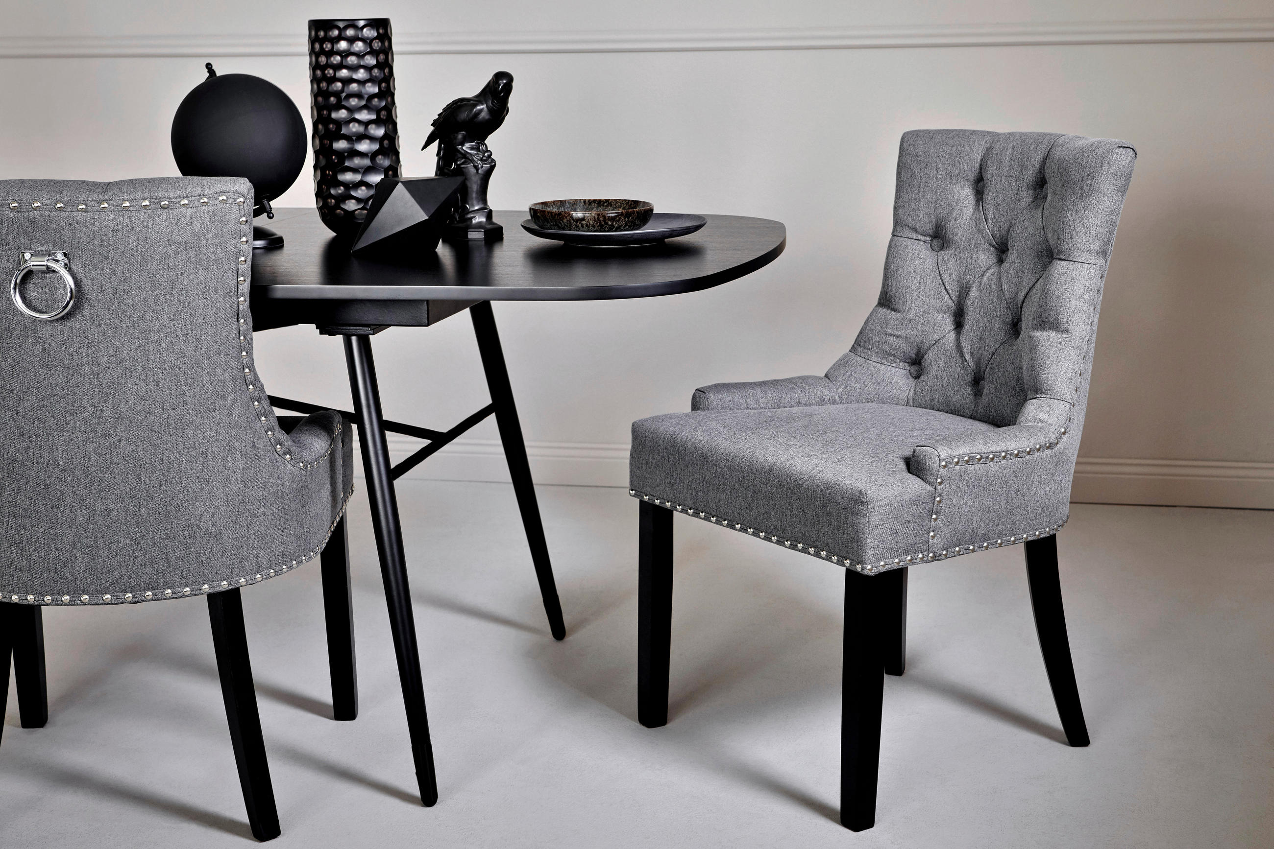 STUHL Webstoff Grau, Schwarz Eukalyptusholz massiv  - Schwarz/Grau, MODERN, Holz/Textil (56/62,5/91cm) - Livetastic
