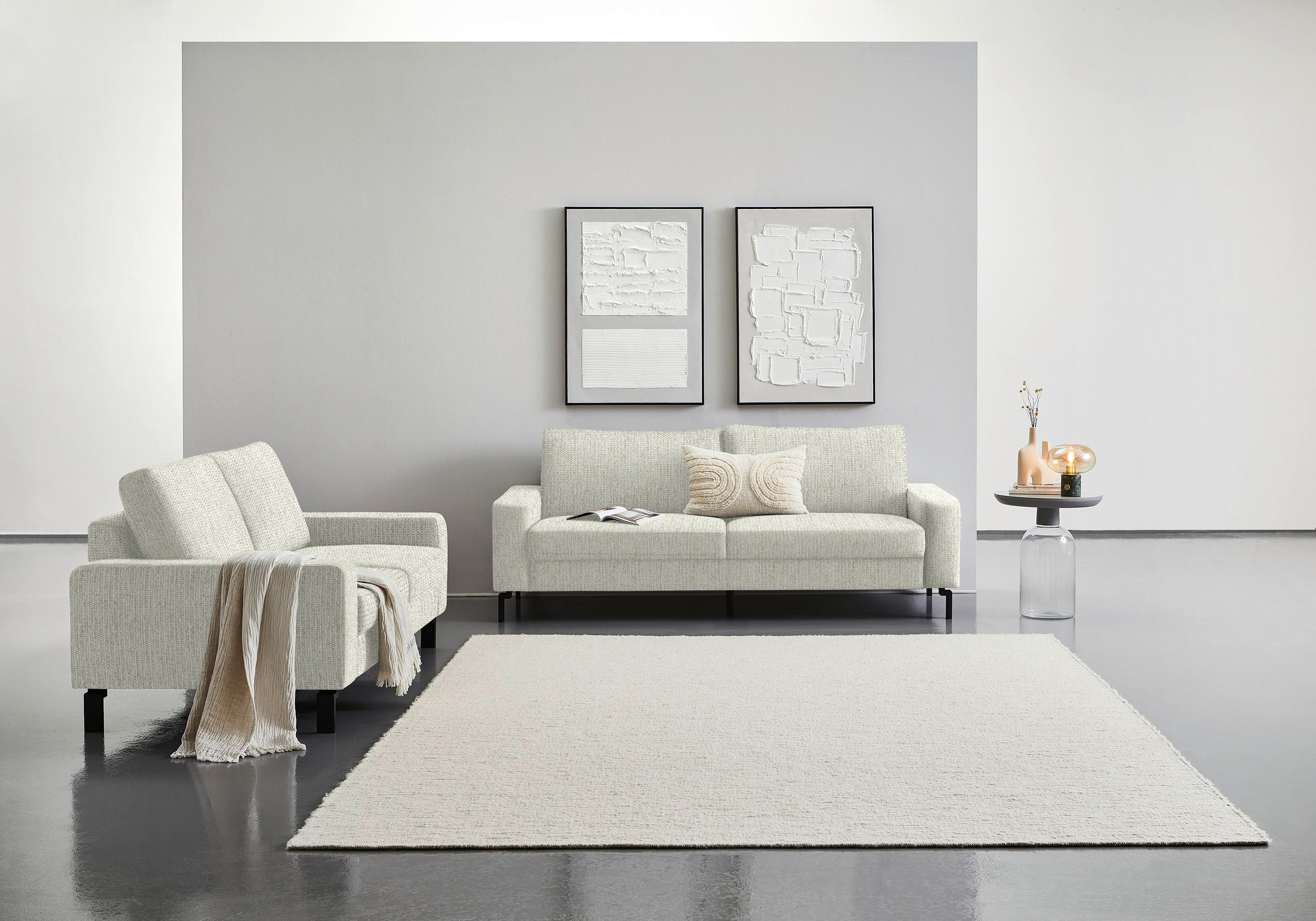 3-SITZER-SOFA in Flachgewebe Naturfarben  - Schwarz/Naturfarben, Design, Textil/Metall (218/86/97cm) - Hom`in