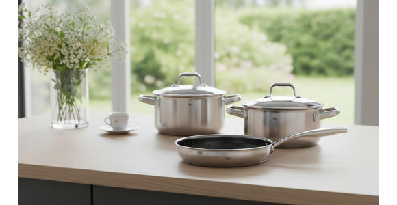 KOCHTOPFSET 3-teilig  - Klar/Edelstahlfarben, Basics, Glas/Metall - Homeware Profession.