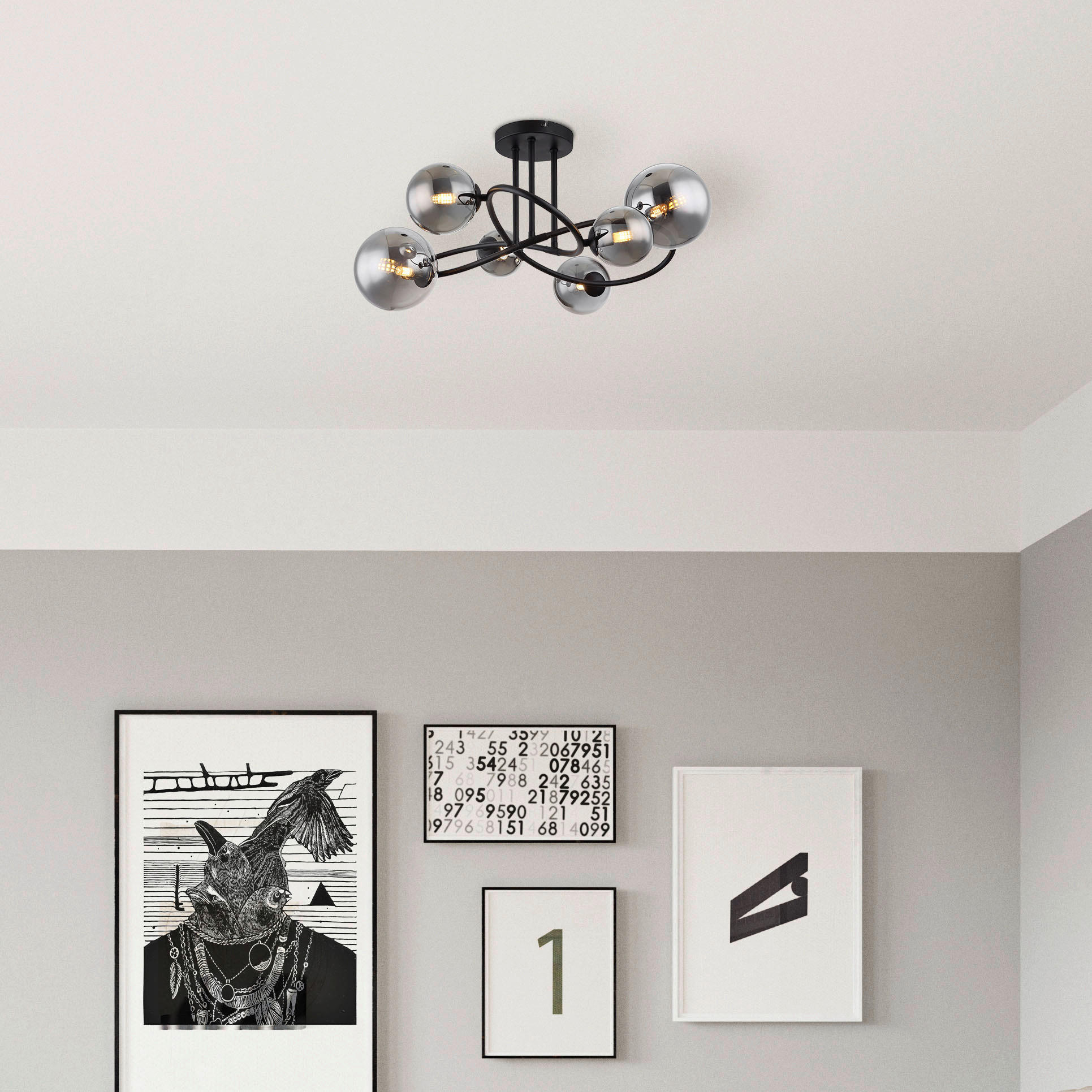 DECKENLEUCHTE 3,5 W    62/59/35 cm  - Schwarz, Design, Glas/Metall (62/59/35cm) - Collet's Monde