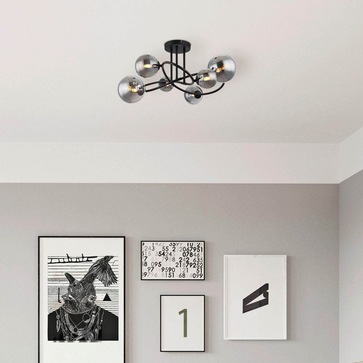 DECKENLEUCHTE 3,5 W    62/59/35 cm  - Schwarz, Design, Glas/Metall (62/59/35cm) - Collet's Monde