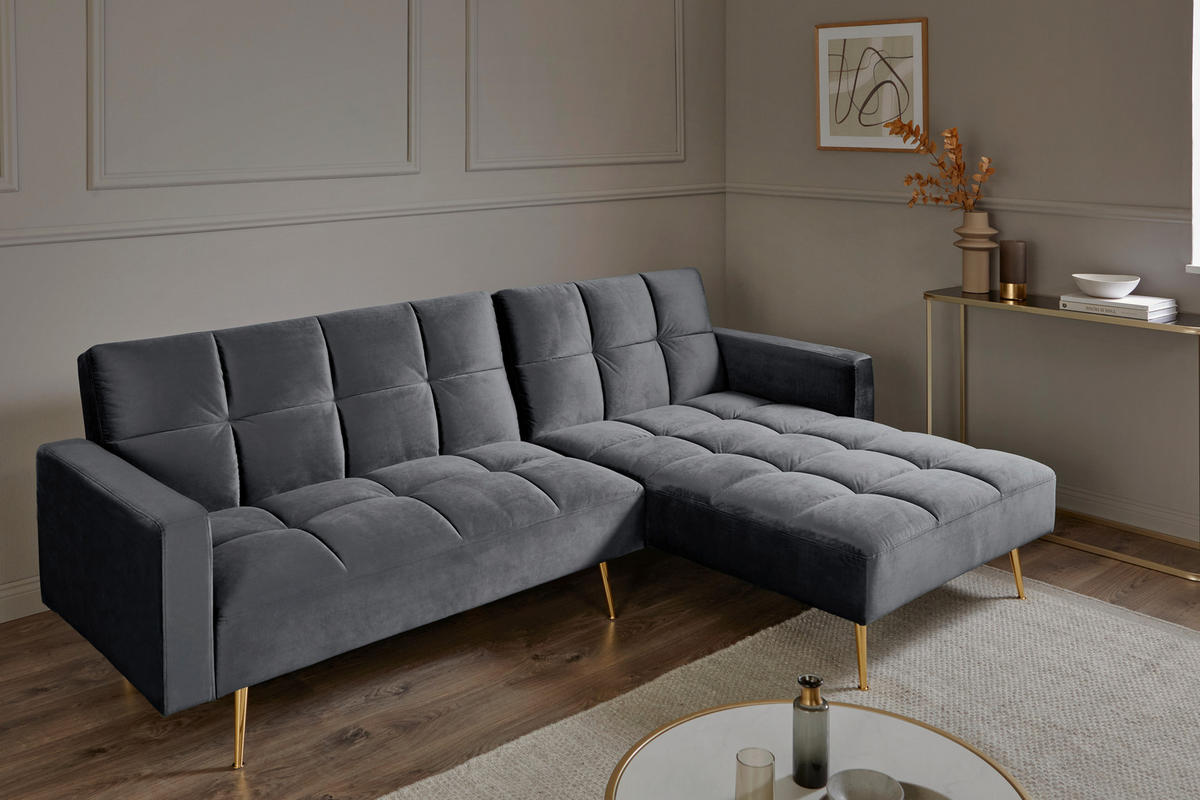 ECKSCHLAFSOFA CHILLAX POSH CORNER EU Grau, Platinfarben Samt  - Platinfarben/Goldfarben, MODERN, Holz/Textil (244/150cm) - Livetastic