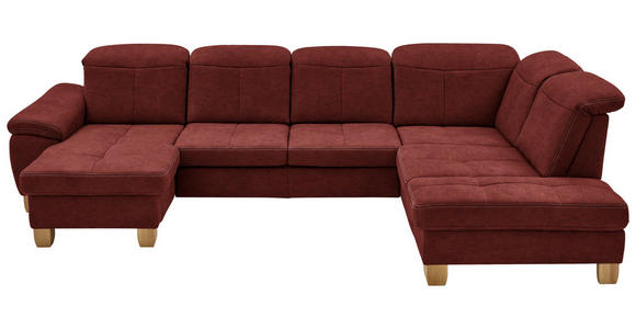 WOHNLANDSCHAFT in Mikrofaser Hellrot - Wildeiche/Hellrot, KONVENTIONELL, Holz/Textil (185/343/243cm) - Voleo