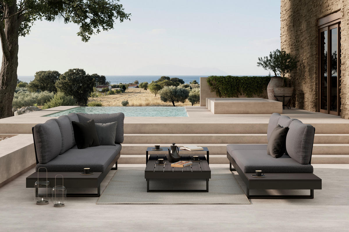 LOUNGEGARNITUR 4-teilig  245/329 cm  Aluminium  - Dunkelgrau/Anthrazit, MODERN, Kunststoff/Textil (245/329cm) - Ambia Garden