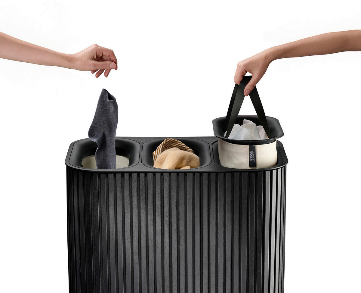 WÄSCHESAMMLER - Schwarz, Basics, Leder/Naturmaterialien (60,8/73,5/40,6cm) - Joseph Joseph