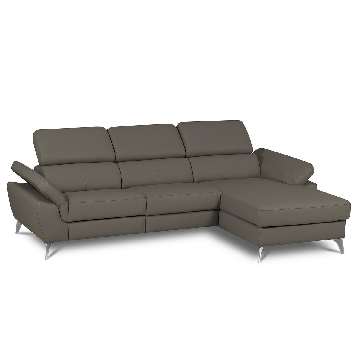 ECKSOFA Lederlook Echtleder Schlammfarben  - Chromfarben/Schlammfarben, Design, Leder/Textil (252/179cm) - Livetastic