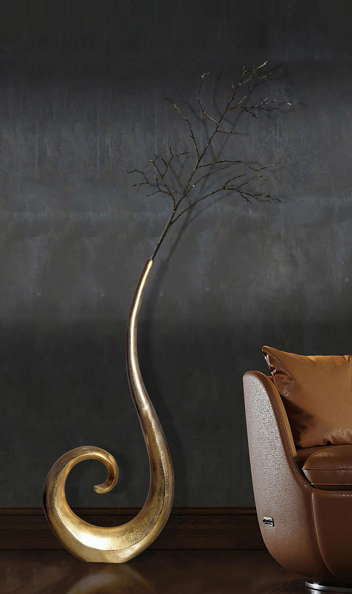 DEKOVASE  - Goldfarben, Design, Metall (48/100/10cm) - Livetastic