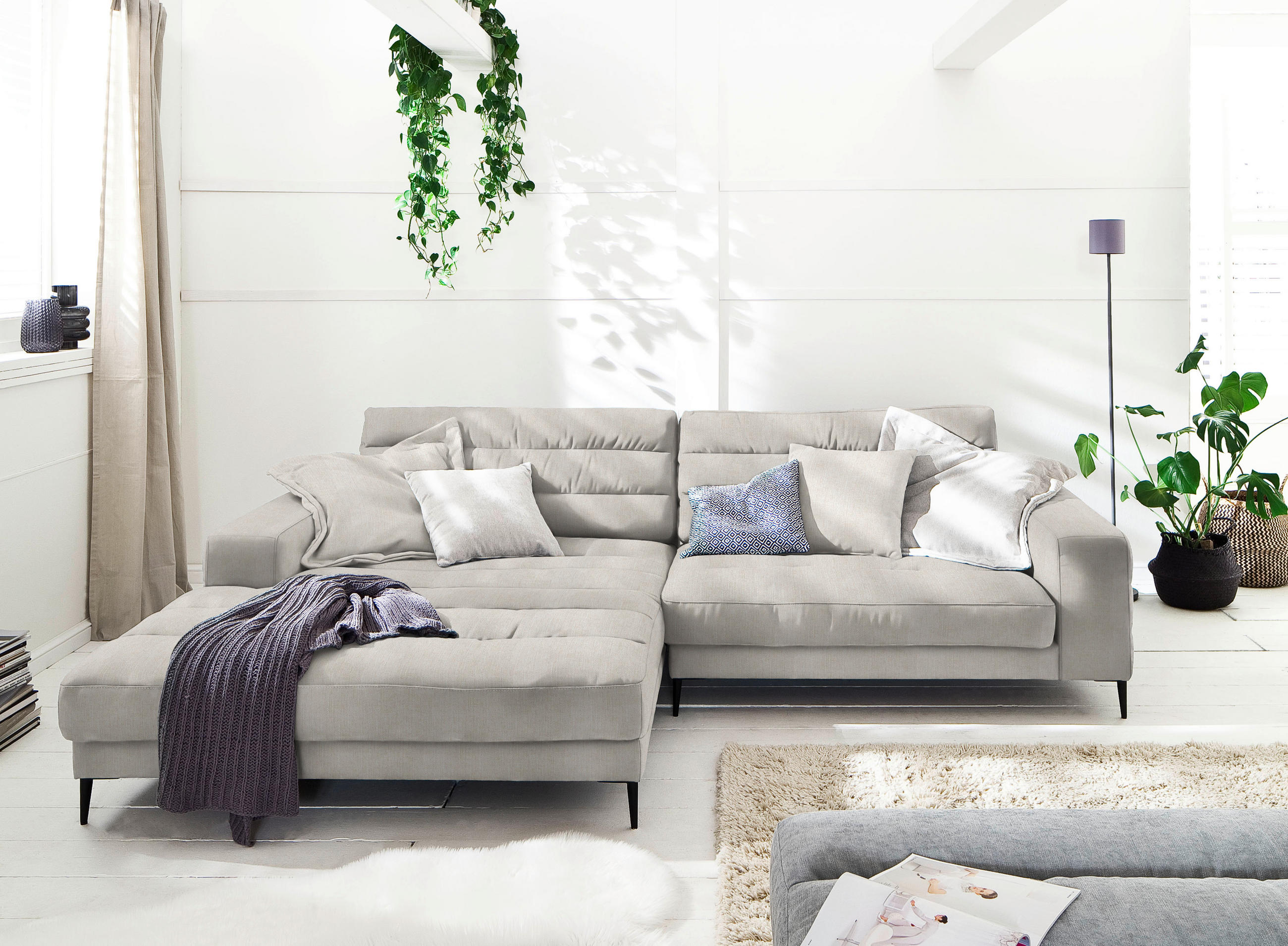 ECKSOFA in Flachgewebe Naturfarben  - Schwarz/Naturfarben, Design, Textil/Metall (207/296cm) - Dieter Knoll