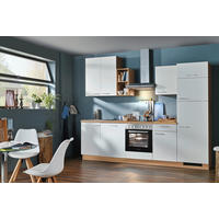 KÜCHENBLOCK 280 cm   in Weiß, Eichefarben  - Edelstahlfarben/Eichefarben, KONVENTIONELL, Holzwerkstoff/Metall (280cm) - Welnova