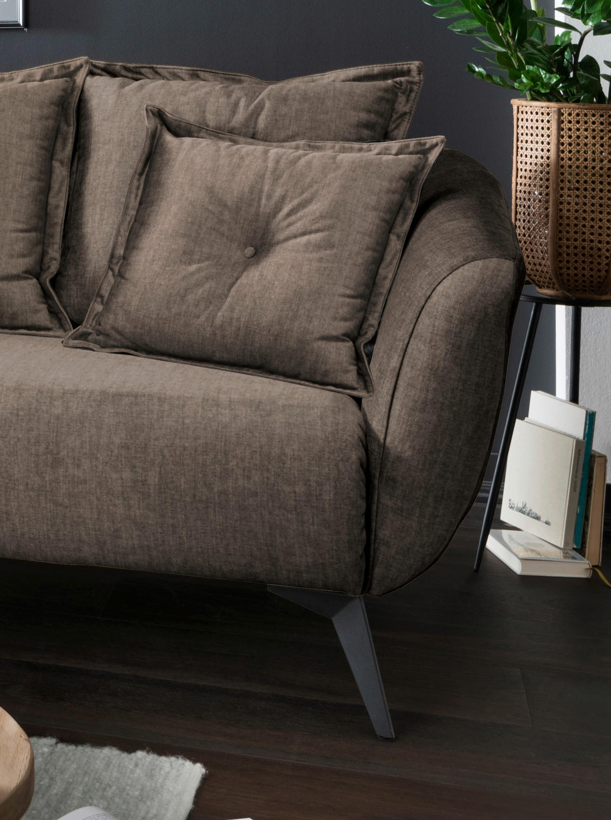 ECKSOFA in Velours Braun  - Schwarz/Braun, Modern, Holz/Textil (277/94/162cm) - Livetastic