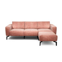 Dreisitzer inkl. Hocker Cosy Samt Rosa  - Schwarz/Rosa, Design, Textil/Metall (250/86/86-94cm) - SENSOO