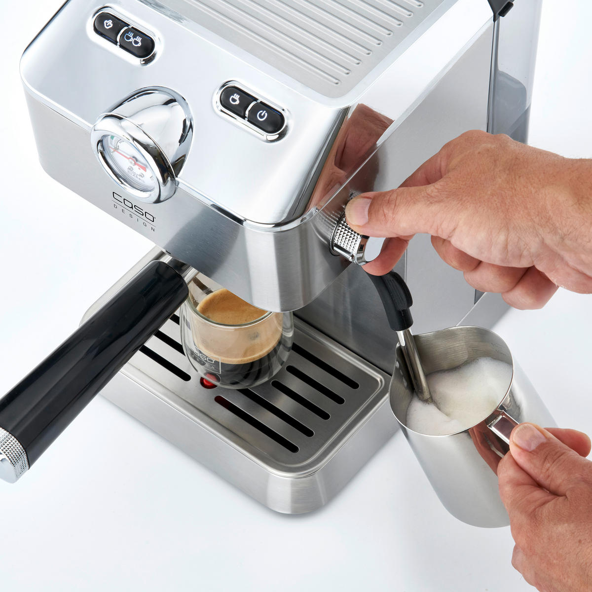 ESPRESSOMASCHINE  - Edelstahlfarben/Schwarz, Basics (19,5/30,5/25,5cm) - CASO Design