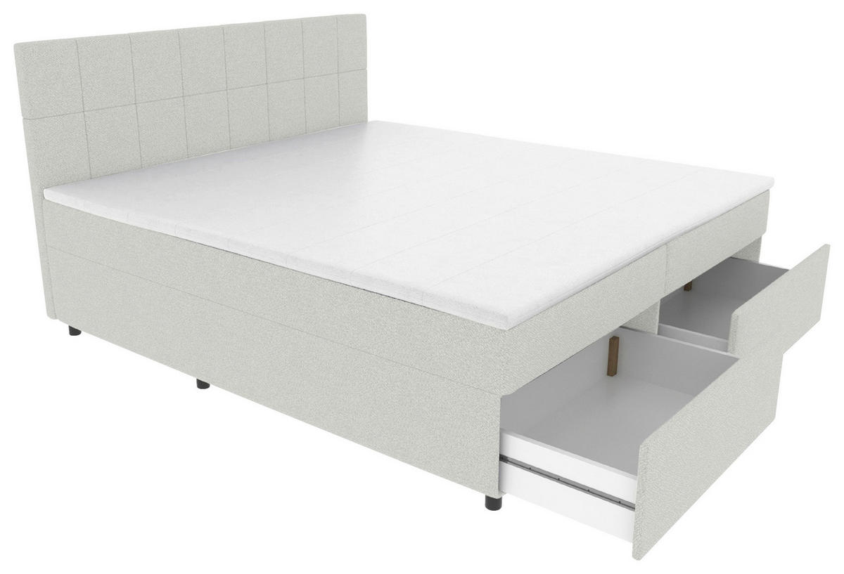 BOXBETT 140/200 cm,  in Hellgrau, Topper, Matratzen, Bettschubladen, H3 = fest  - Hellgrau/Schwarz, KONVENTIONELL, Kunststoff/Textil (140/200cm) - Boxxx