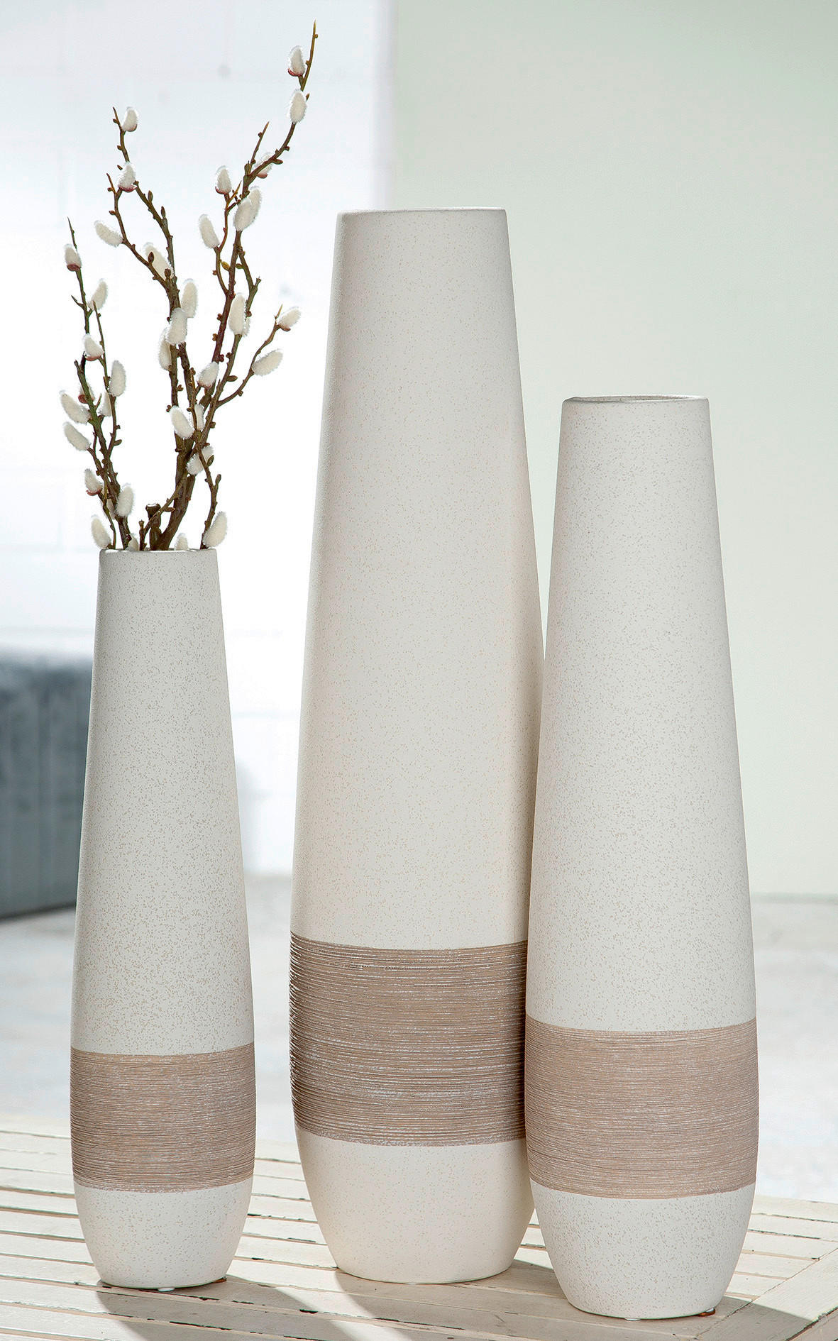 BODENVASE Olbia  - Hellbraun/Creme, Basics, Keramik (15/56/15cm)