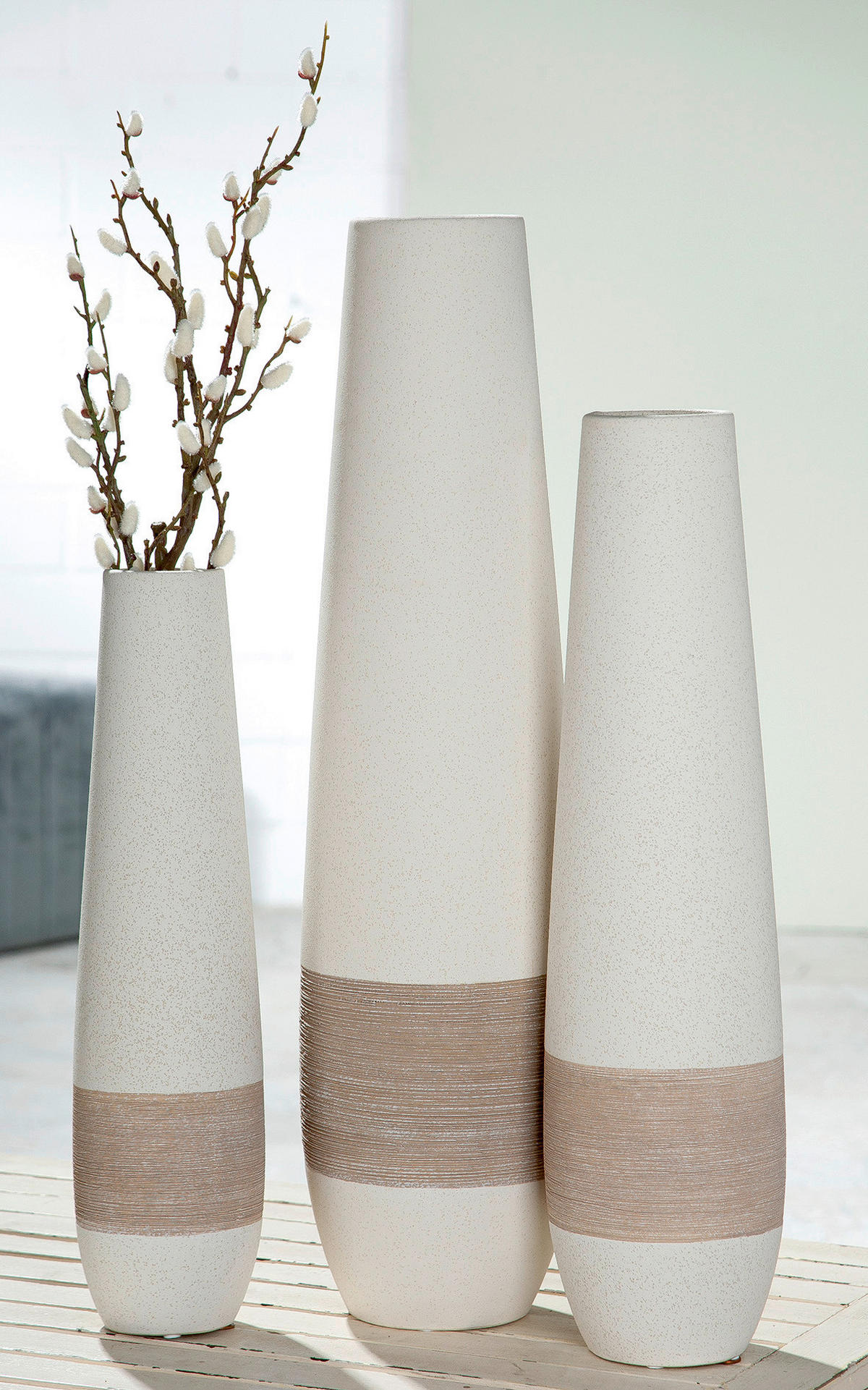 BODENVASE Olbia  - Hellbraun/Creme, Basics, Keramik (15/56/15cm)