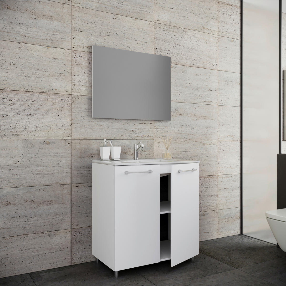BADEZIMMER 3-teilig  in 60 cm  - Anthrazit/Alufarben, MODERN, Keramik/Holzwerkstoff (60cm) - MID.YOU