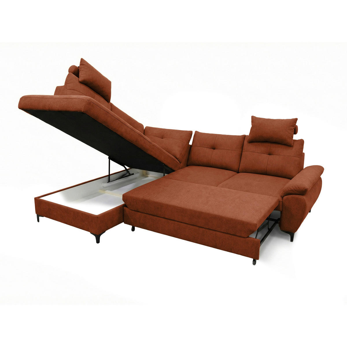 ECKSOFA SOLEI Rot Chenille Zierkissen, Bettkasten, Kopfstütze  - Rot/Schwarz, Design, Kunststoff/Textil (203/265cm) - MID.YOU