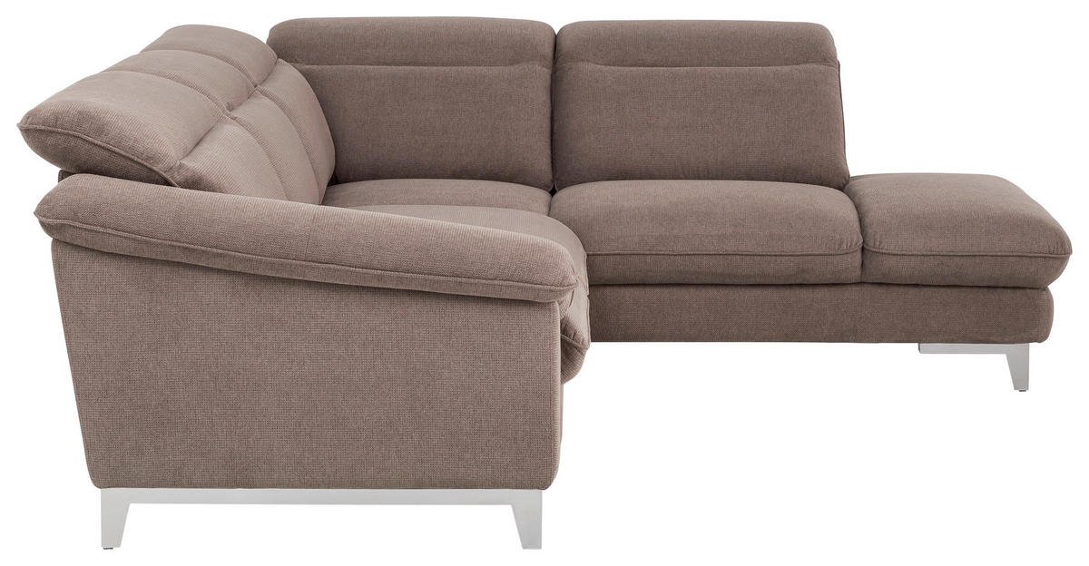 ECKSOFA Taupe Chenille  - Taupe/Chromfarben, Design, Textil/Metall (293/232cm) - Livetastic