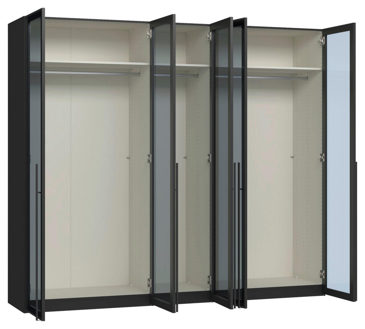 DREHTÜRENSCHRANK 253/220/59 cm,  in Schwarz, 5-türig  - Schwarz, Design, Glas/Holzwerkstoff (253/220/59cm) - Jutzler