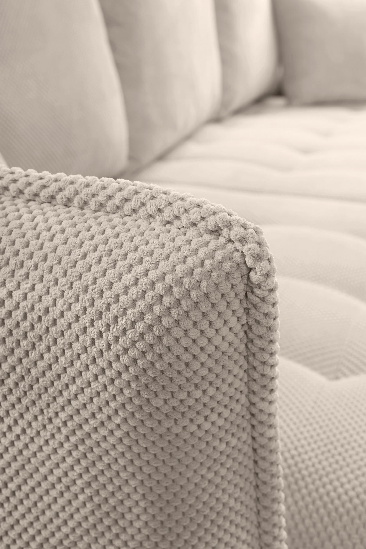 ECKSOFA in Chenille Creme  - Creme/Schwarz, Konventionell, Holz/Textil (160/290cm) - MID.YOU
