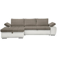 ECKSOFA Weiß, Hellbraun Flachgewebe  - Hellbraun/Weiß, Design, Kunststoff/Textil (175/271cm) - MID.YOU