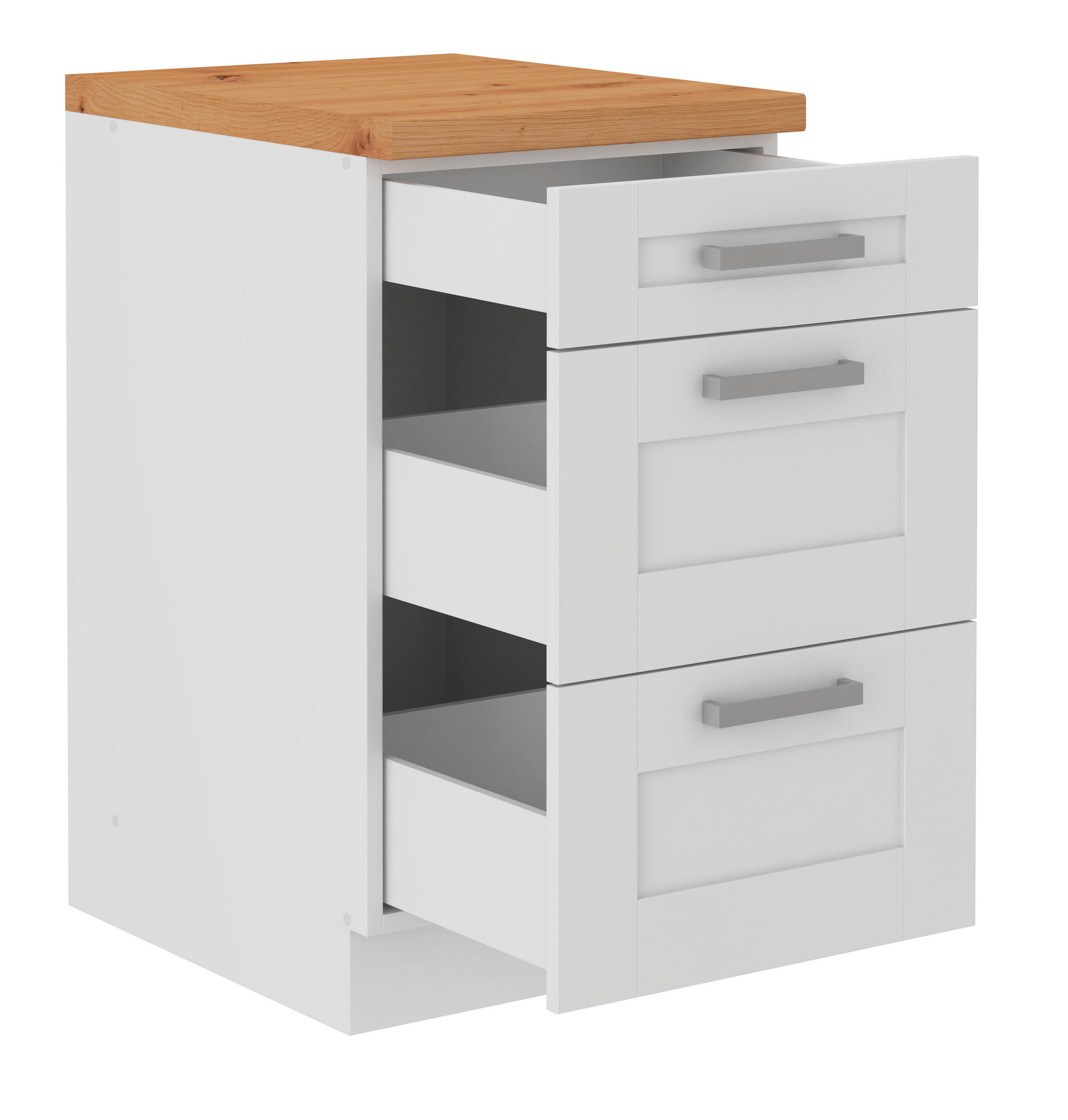 KÜCHENUNTERSCHRANK 50/86/60 cm  in Weiß  - Silberfarben/Eiche Artisan, ROMANTIK / LANDHAUS, Holzwerkstoff/Metall (50/86/60cm) - MID.YOU