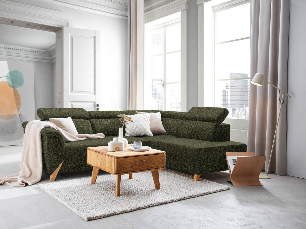 ECKSOFA  in Struktur Olivgrün  265/200 cm  - Naturfarben/Olivgrün, KONVENTIONELL, Holz/Textil (265/200cm) - Stylife