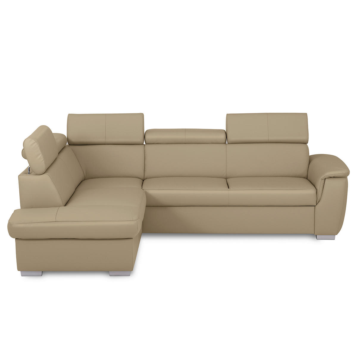 WOHNLANDSCHAFT  in Kombination Echtleder/Lederlook Hellgrau  - Hellgrau, Leder/Metall (211/262cm) - Celina Home