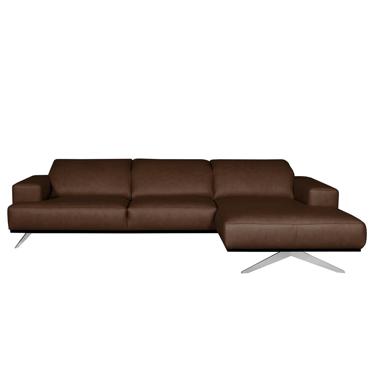 ECKSOFA  in Echtleder Dunkelbraun  295/187 cm  - Chromfarben/Dunkelbraun, Design, Leder/Metall (295/187cm) - Livetastic
