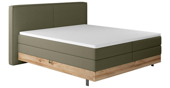 BOXSPRINGBETT 180/200 cm  in Olivgrün  - Schwarz/Olivgrün, Natur, Holz/Textil (180/200cm) - Valnatura