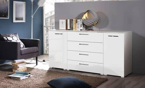 SIDEBOARD 160/81/42 cm  in Weiß, Weiß Hochglanz  - Chromfarben/Weiß Hochglanz, Design, Holzwerkstoff/Kunststoff (160/81/42cm) - Novel