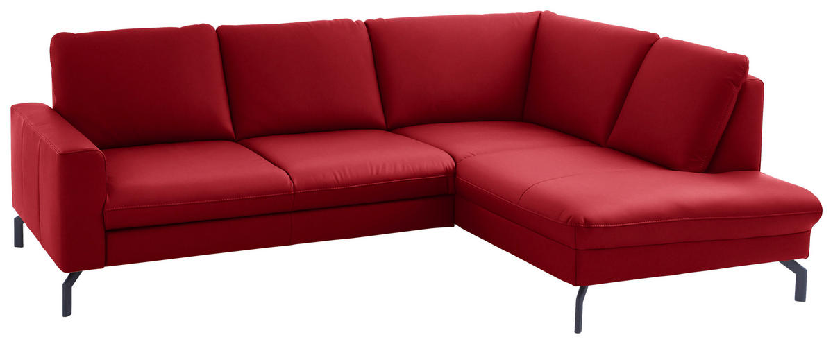ECKSOFA in Echtleder Rot  - Rot/Schwarz, Design, Leder/Metall (250/194cm) - Beldomo Premium