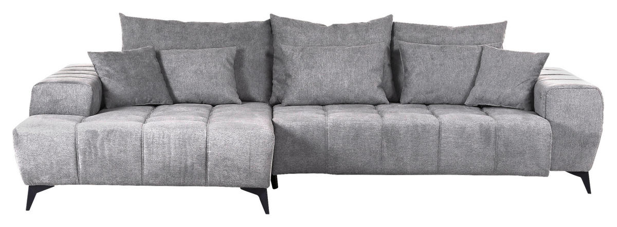 ECKSOFA  in Flachgewebe Hellgrau  205/300 cm  - Hellgrau/Schwarz, KONVENTIONELL, Textil/Metall (205/300cm) - Carryhome