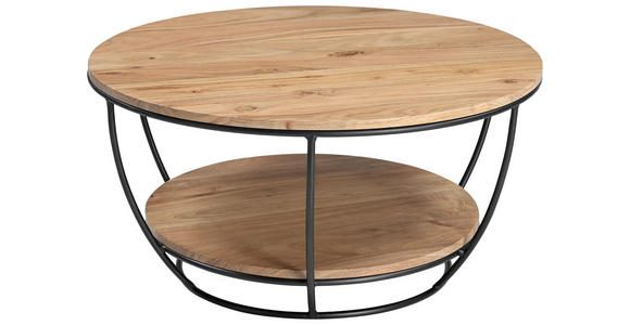 COUCHTISCH Akazie massiv 80/40/80 cm rund Schwarz, Akaziefarben  - Schwarz/Akaziefarben, Design, Holz/Metall (80/40/80cm) - Carryhome