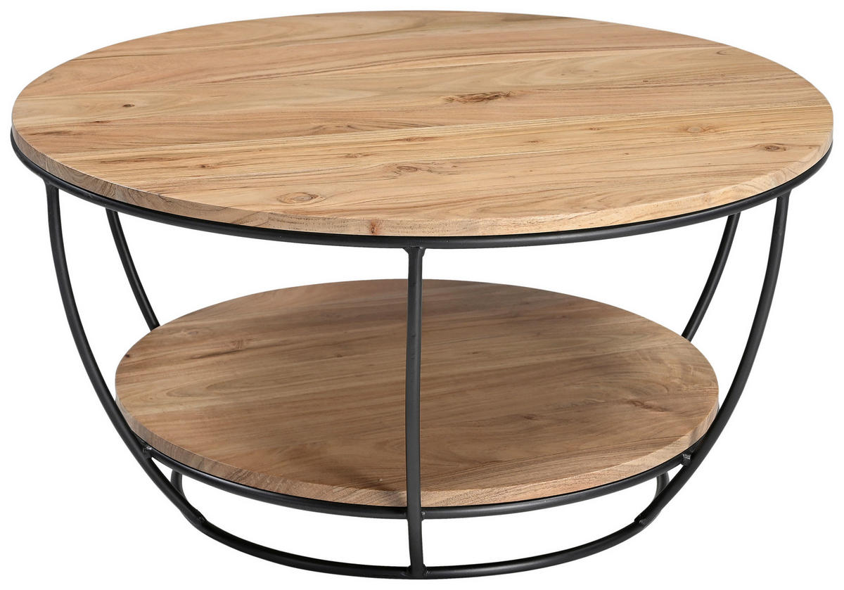 COUCHTISCH Akazie massiv 80/40/80 cm rund Schwarz, Akaziefarben  - Schwarz/Akaziefarben, Design, Holz/Metall (80/40/80cm) - Carryhome