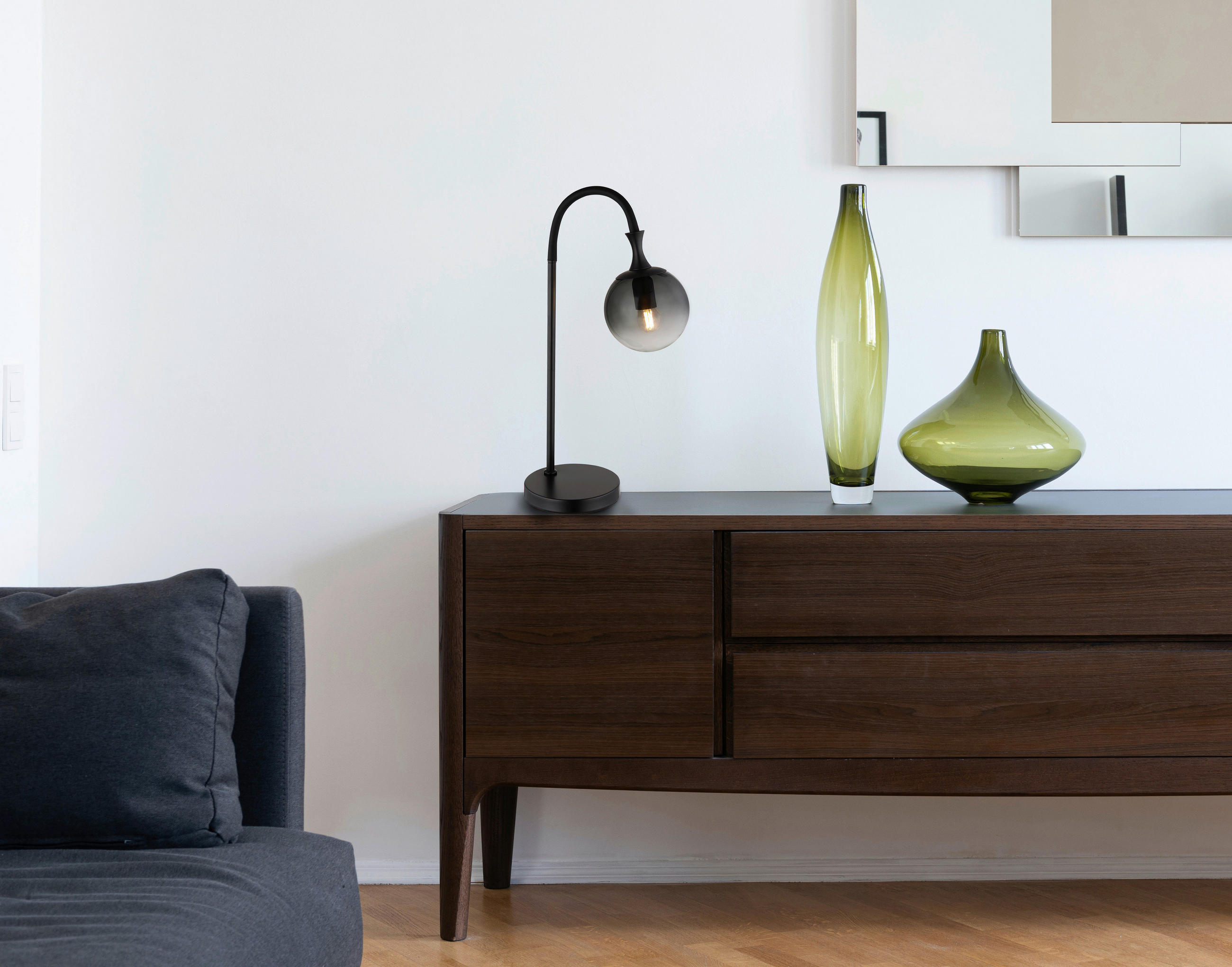STOLNÍ LAMPA, E27, 22,5/18/57,5 cm - šedá/černá, Design, kov/sklo (22,5/18/57,5cm) - Globo