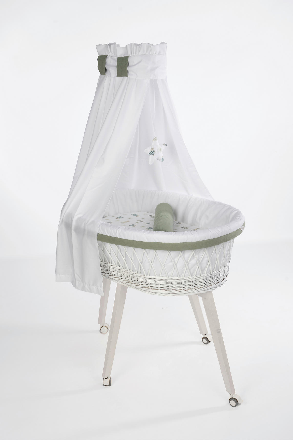 STUBENWAGENSET Pyjamabär  Weiß, Olivgrün  - Weiß/Olivgrün, Basics, Kunststoff/Textil (130/180cm) - Mionido