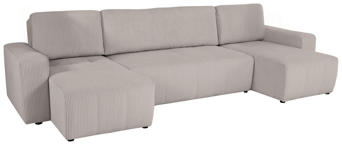 Wohnlandschaft inkl. Funktion Hellbraun Cord  - Hellbraun/Schwarz, KONVENTIONELL, Textil (146/317/146cm) - Xora