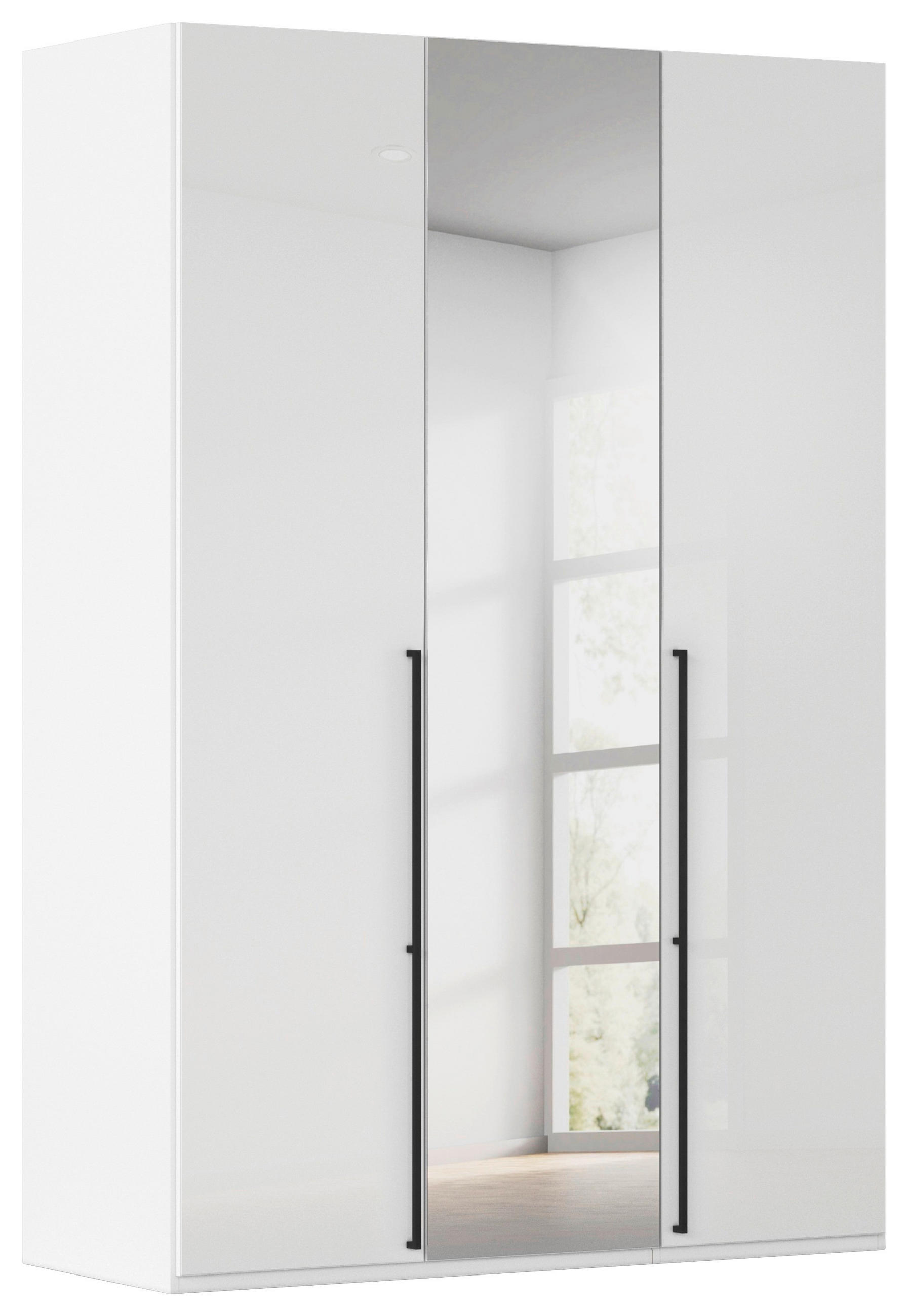 DREHTÜRENSCHRANK 151/235/61 cm,  in Weiß, Weiß Hochglanz, 3-türig  - Chromfarben/Edelstahlfarben, Basics, Glas/Holzwerkstoff (151/235/61cm) - Novel