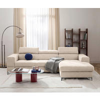 ECKSOFA TORINO Beige Chenille Bettkasten, Kopfteilverstellung  - Beige/Schwarzchrom, Design, Textil/Metall (247/173cm) - Livetastic