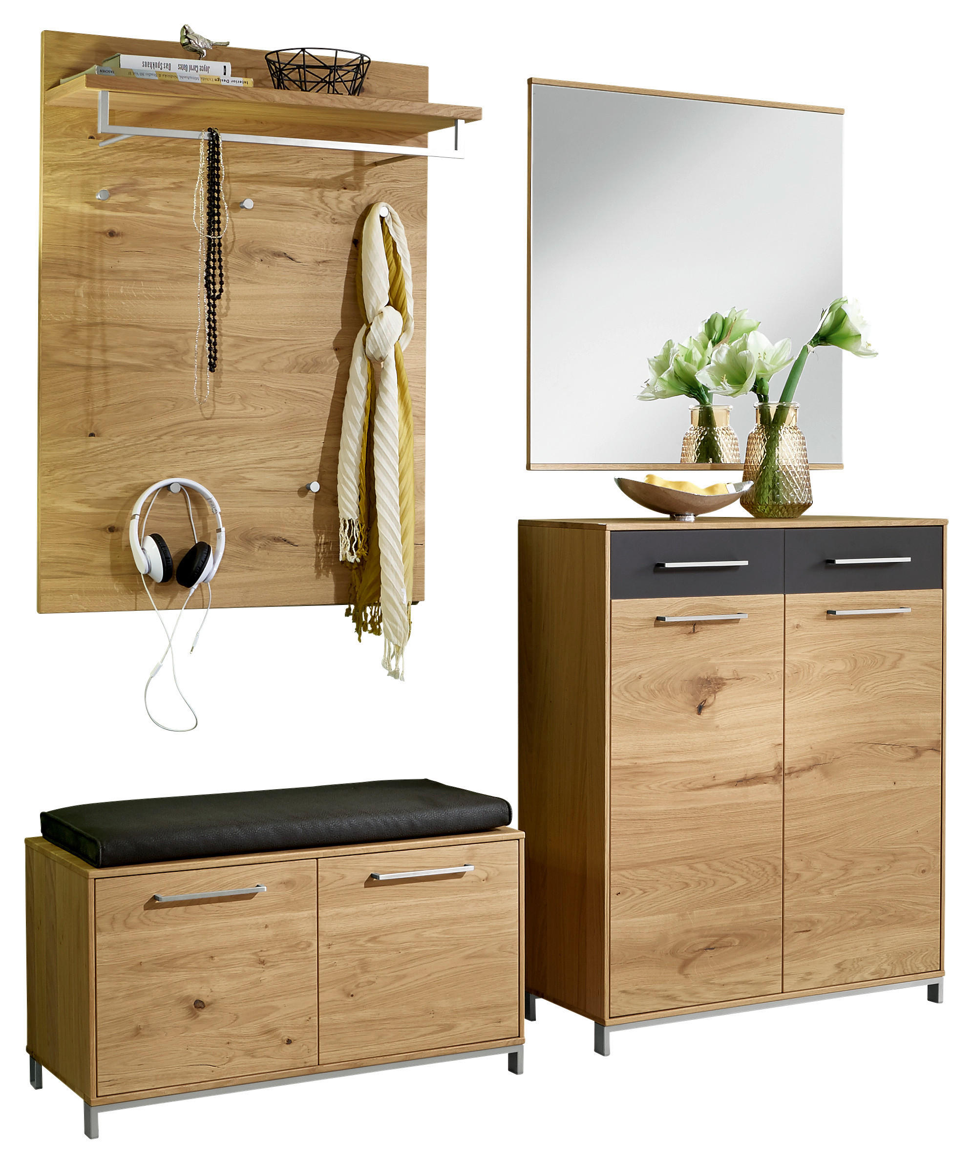 GARDEROBE 5-teilig 180/195/40 cm  - Eichefarben/Anthrazit, Design, Glas/Holz (180/195/40cm)