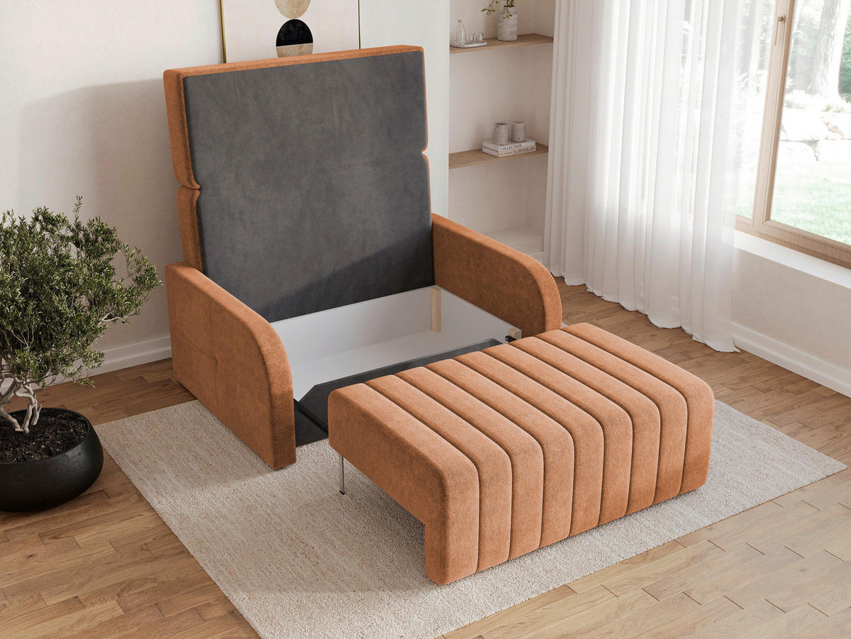 SCHLAFSOFA ALASKA 120 in Rostfarben  - Rostfarben/Schwarz, Design, Kunststoff/Textil (141/90/104cm) - MID.YOU