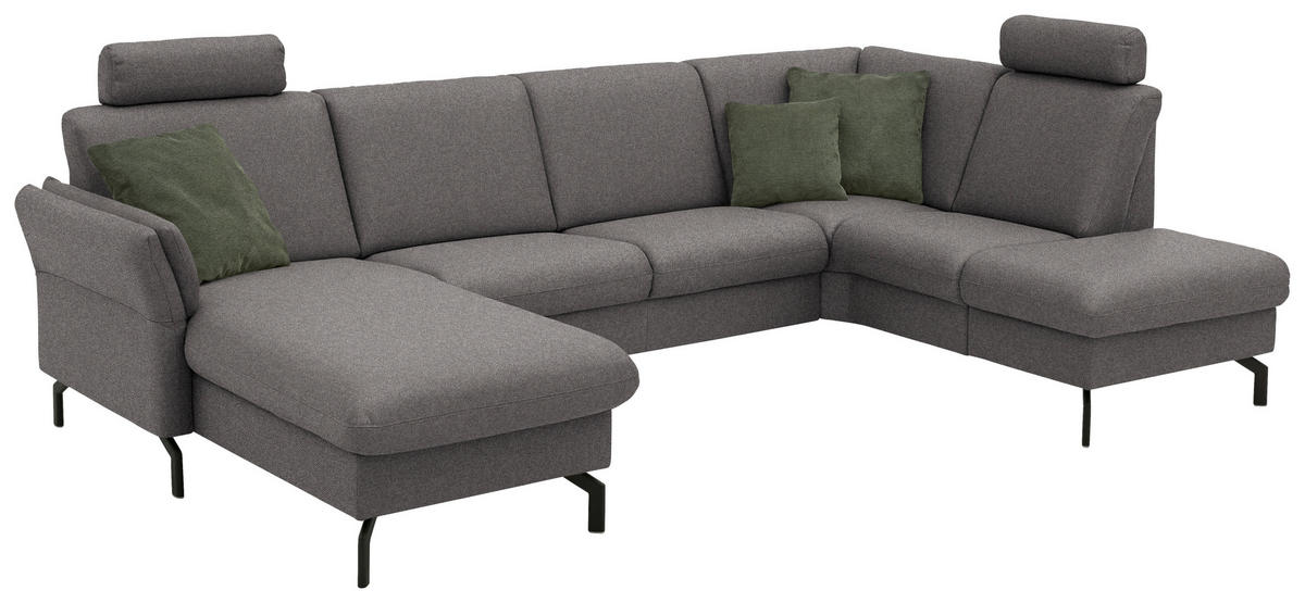 WOHNLANDSCHAFT Flachgewebe Dunkelbraun  - Dunkelbraun/Schwarz, Konventionell, Textil/Metall (170/307/190cm) - Beldomo Comfort